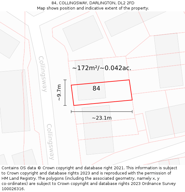 84, COLLINGSWAY, DARLINGTON, DL2 2FD: Plot and title map