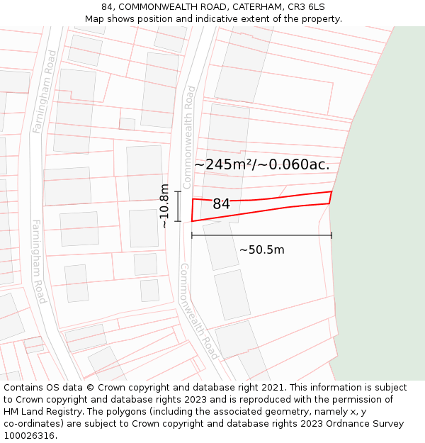 84, COMMONWEALTH ROAD, CATERHAM, CR3 6LS: Plot and title map