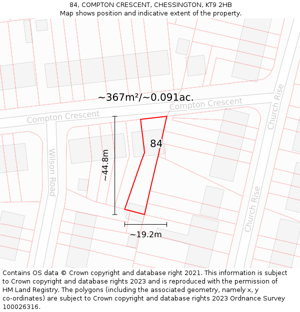 84, COMPTON CRESCENT, CHESSINGTON, KT9 2HB: Plot and title map