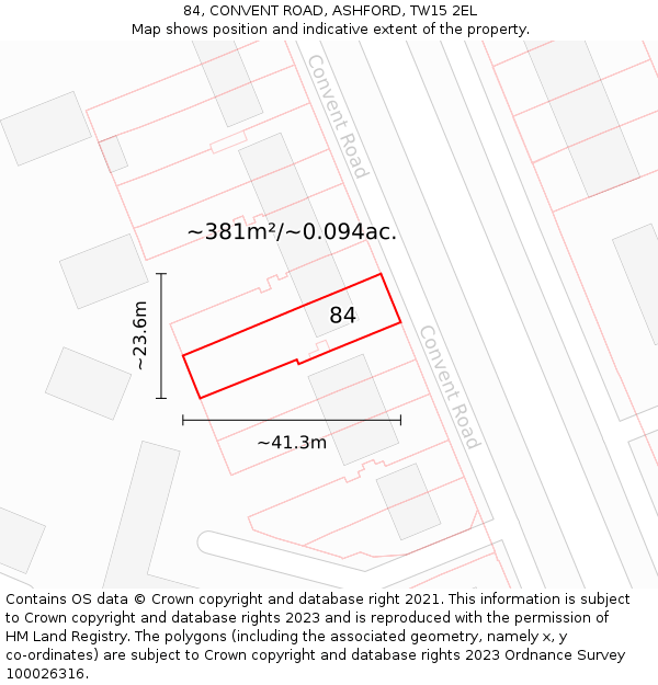 84, CONVENT ROAD, ASHFORD, TW15 2EL: Plot and title map