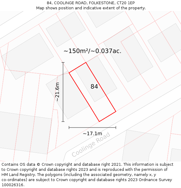 84, COOLINGE ROAD, FOLKESTONE, CT20 1EP: Plot and title map