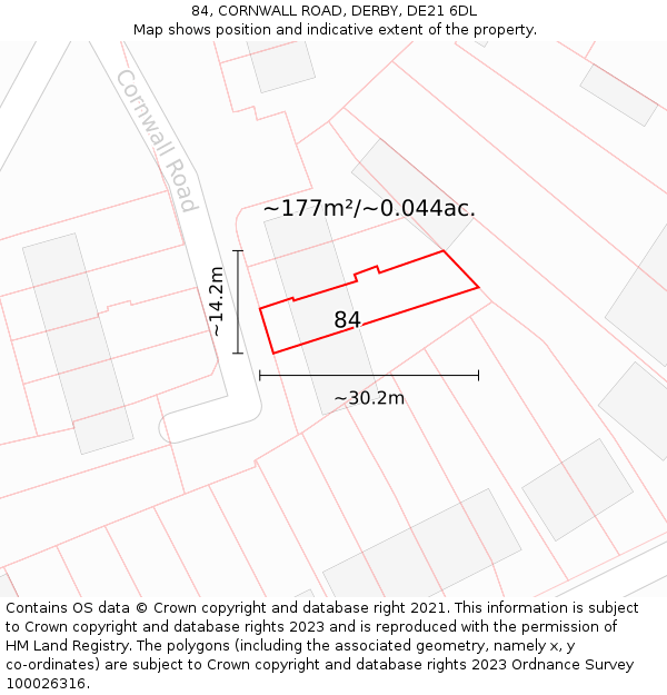 84, CORNWALL ROAD, DERBY, DE21 6DL: Plot and title map