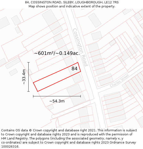 84, COSSINGTON ROAD, SILEBY, LOUGHBOROUGH, LE12 7RS: Plot and title map