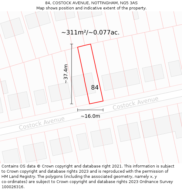 84, COSTOCK AVENUE, NOTTINGHAM, NG5 3AS: Plot and title map