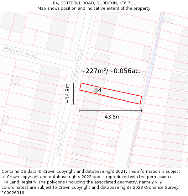 84, COTTERILL ROAD, SURBITON, KT6 7UL: Plot and title map