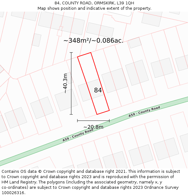 84, COUNTY ROAD, ORMSKIRK, L39 1QH: Plot and title map