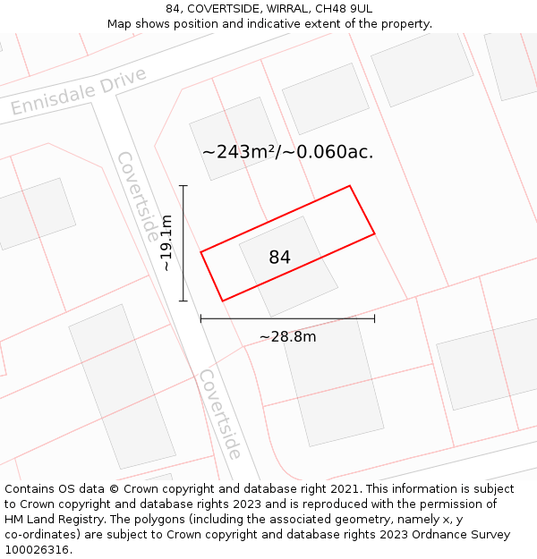 84, COVERTSIDE, WIRRAL, CH48 9UL: Plot and title map