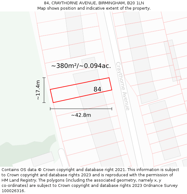 84, CRAYTHORNE AVENUE, BIRMINGHAM, B20 1LN: Plot and title map