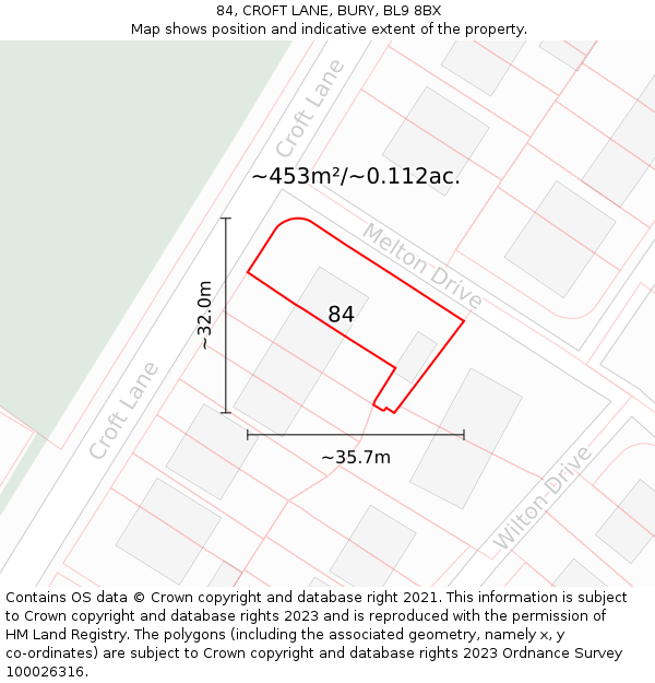 84, CROFT LANE, BURY, BL9 8BX: Plot and title map