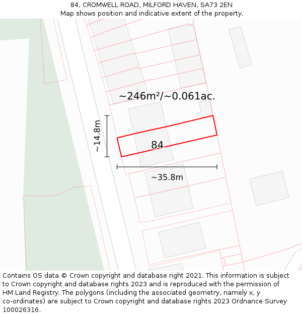 84, CROMWELL ROAD, MILFORD HAVEN, SA73 2EN: Plot and title map