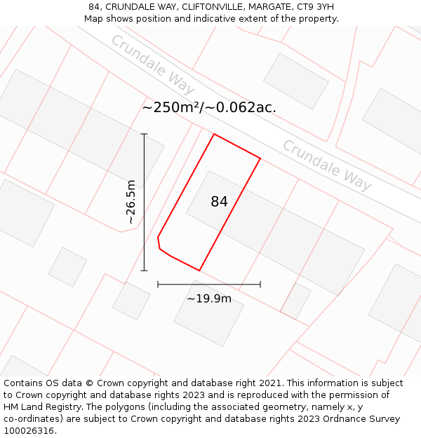 84, CRUNDALE WAY, CLIFTONVILLE, MARGATE, CT9 3YH: Plot and title map