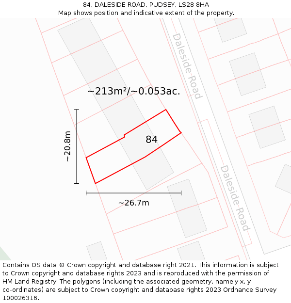 84, DALESIDE ROAD, PUDSEY, LS28 8HA: Plot and title map