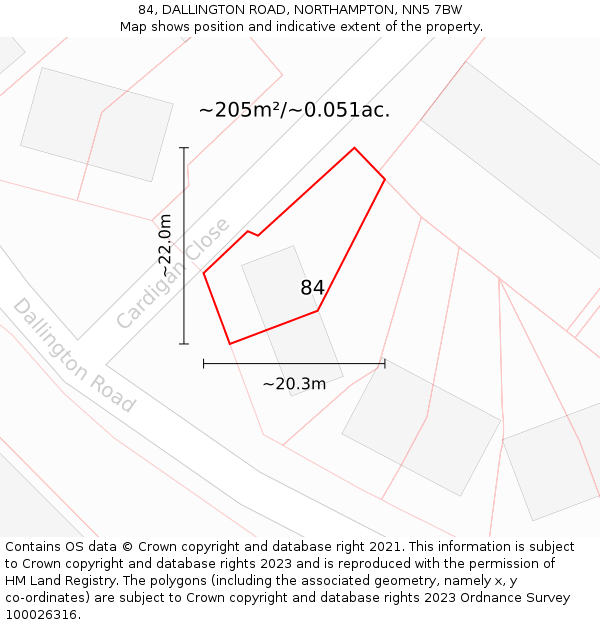84, DALLINGTON ROAD, NORTHAMPTON, NN5 7BW: Plot and title map
