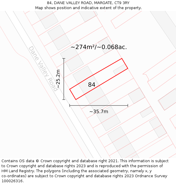 84, DANE VALLEY ROAD, MARGATE, CT9 3RY: Plot and title map