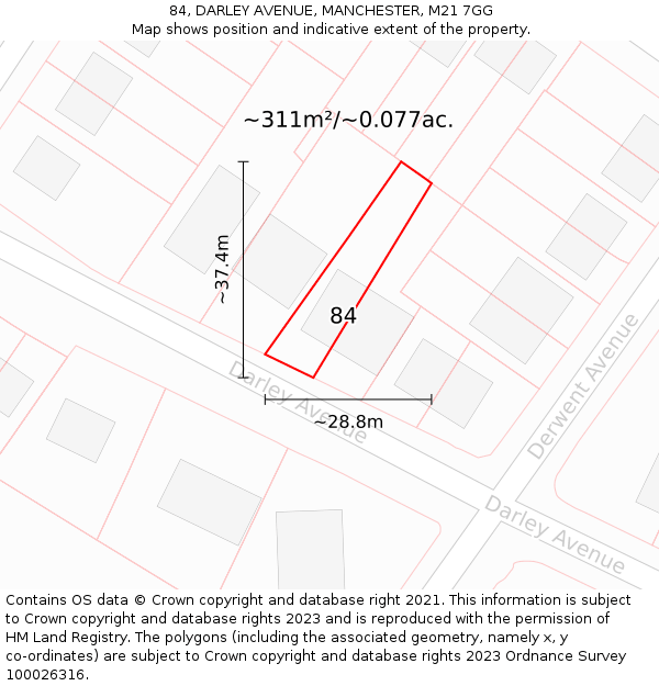 84, DARLEY AVENUE, MANCHESTER, M21 7GG: Plot and title map