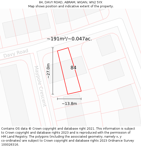 84, DAVY ROAD, ABRAM, WIGAN, WN2 5YX: Plot and title map