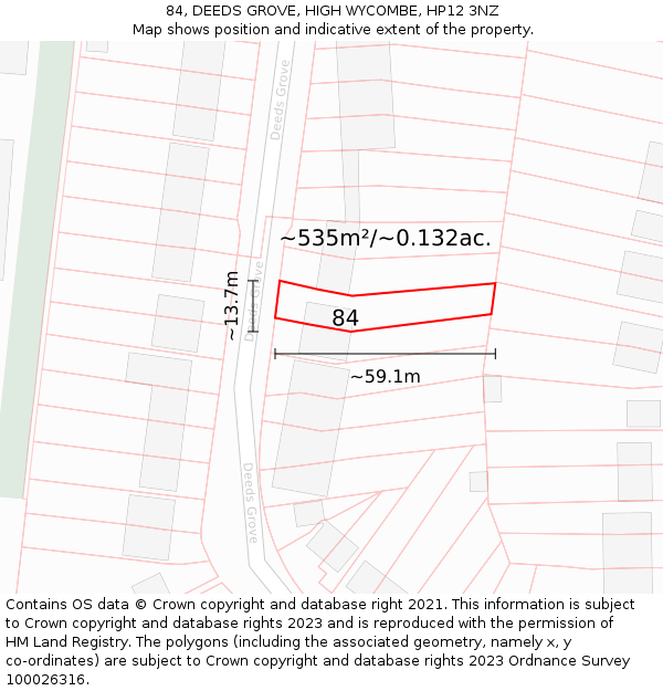 84, DEEDS GROVE, HIGH WYCOMBE, HP12 3NZ: Plot and title map