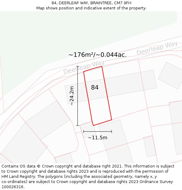 84, DEERLEAP WAY, BRAINTREE, CM7 9FH: Plot and title map