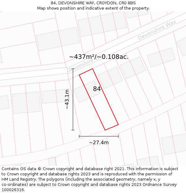 84, DEVONSHIRE WAY, CROYDON, CR0 8BS: Plot and title map
