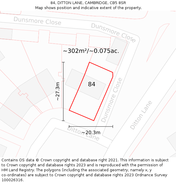 84, DITTON LANE, CAMBRIDGE, CB5 8SR: Plot and title map