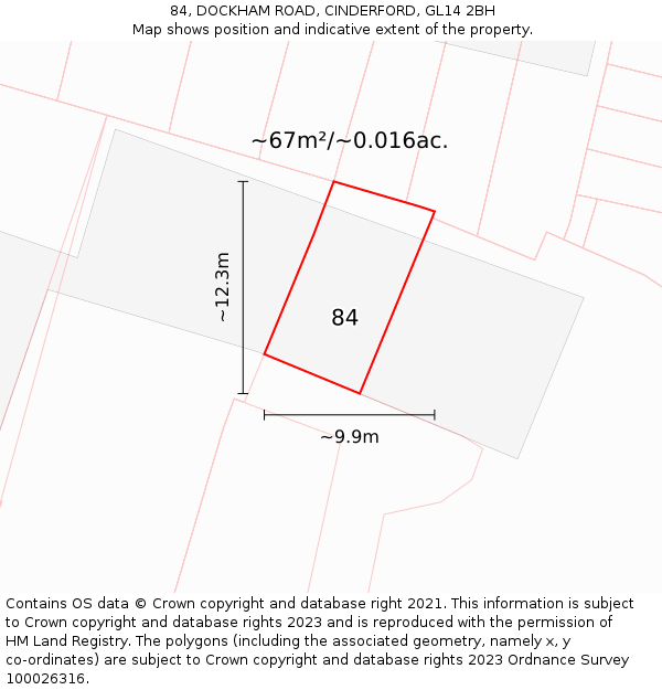 84, DOCKHAM ROAD, CINDERFORD, GL14 2BH: Plot and title map
