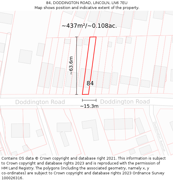 84, DODDINGTON ROAD, LINCOLN, LN6 7EU: Plot and title map
