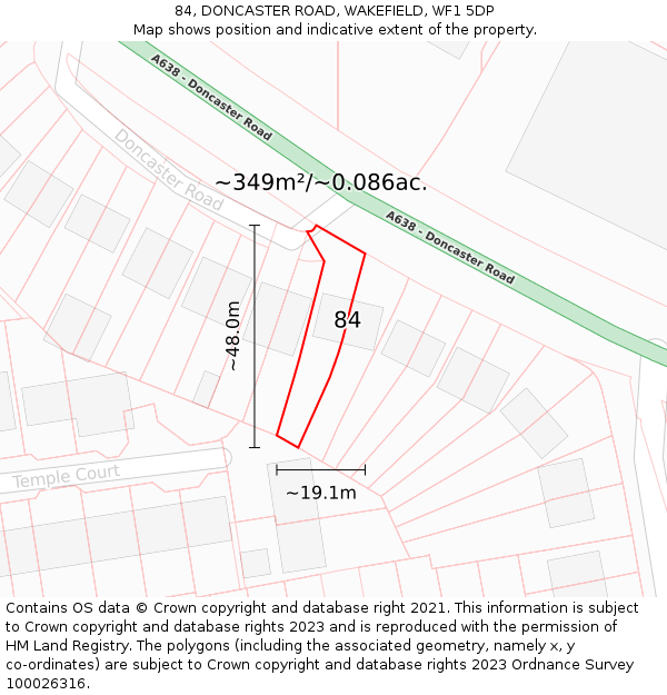 84, DONCASTER ROAD, WAKEFIELD, WF1 5DP: Plot and title map