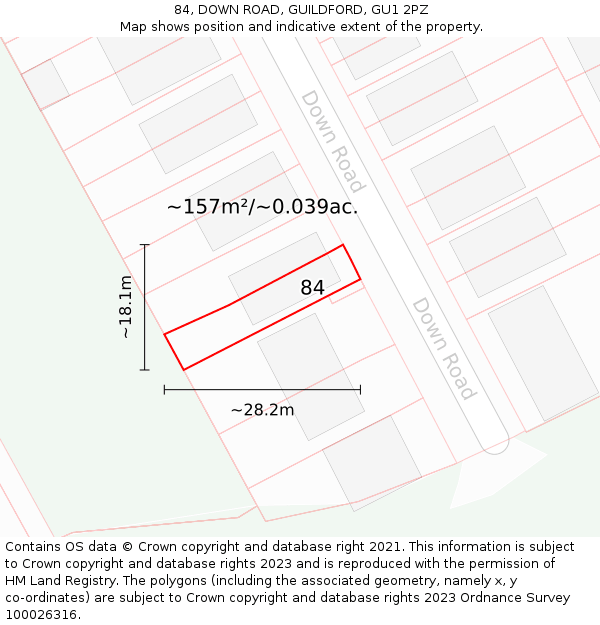 84, DOWN ROAD, GUILDFORD, GU1 2PZ: Plot and title map