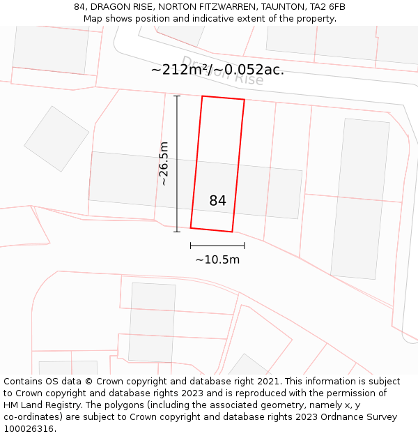 84, DRAGON RISE, NORTON FITZWARREN, TAUNTON, TA2 6FB: Plot and title map