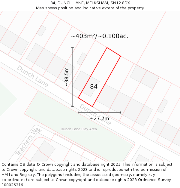 84, DUNCH LANE, MELKSHAM, SN12 8DX: Plot and title map
