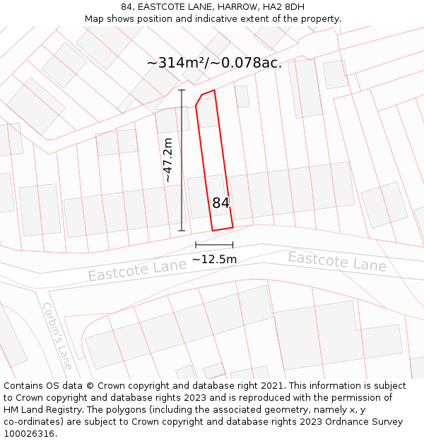 84, EASTCOTE LANE, HARROW, HA2 8DH: Plot and title map