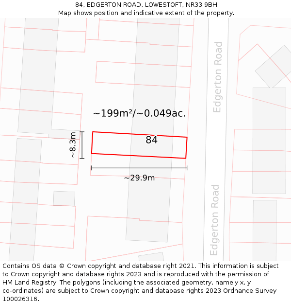 84, EDGERTON ROAD, LOWESTOFT, NR33 9BH: Plot and title map
