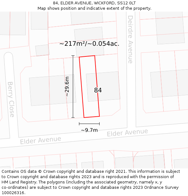 84, ELDER AVENUE, WICKFORD, SS12 0LT: Plot and title map