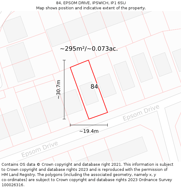 84, EPSOM DRIVE, IPSWICH, IP1 6SU: Plot and title map