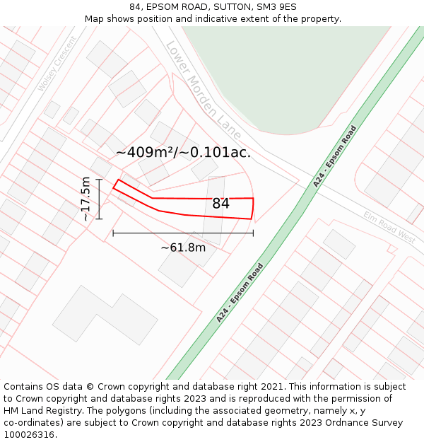 84, EPSOM ROAD, SUTTON, SM3 9ES: Plot and title map