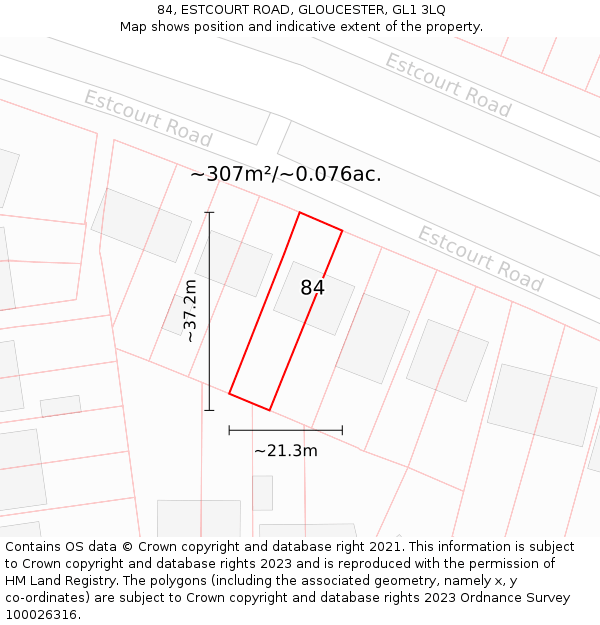 84, ESTCOURT ROAD, GLOUCESTER, GL1 3LQ: Plot and title map