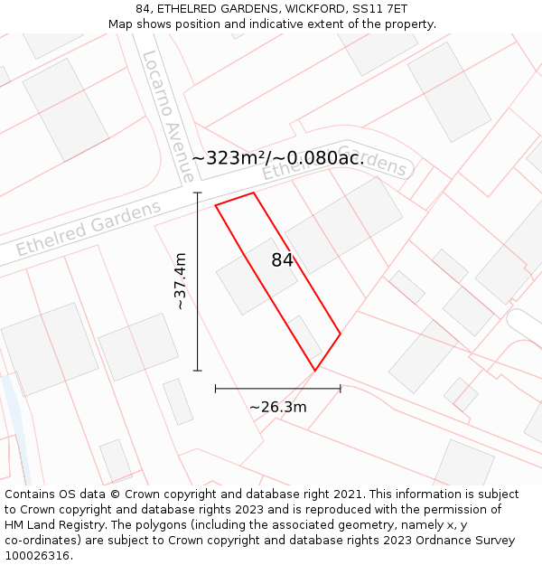 84, ETHELRED GARDENS, WICKFORD, SS11 7ET: Plot and title map