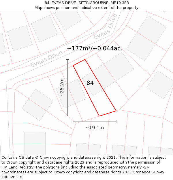 84, EVEAS DRIVE, SITTINGBOURNE, ME10 3ER: Plot and title map