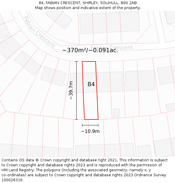 84, FABIAN CRESCENT, SHIRLEY, SOLIHULL, B90 2AB: Plot and title map