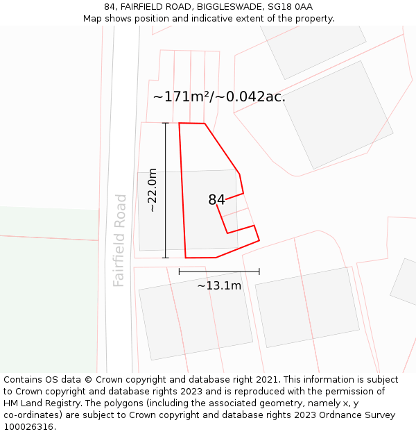 84, FAIRFIELD ROAD, BIGGLESWADE, SG18 0AA: Plot and title map