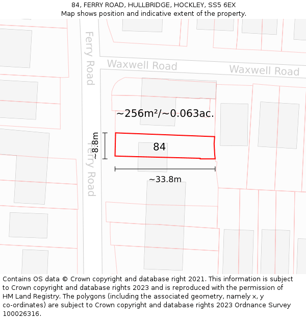 84, FERRY ROAD, HULLBRIDGE, HOCKLEY, SS5 6EX: Plot and title map