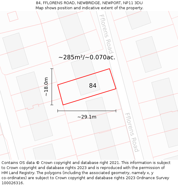 84, FFLORENS ROAD, NEWBRIDGE, NEWPORT, NP11 3DU: Plot and title map