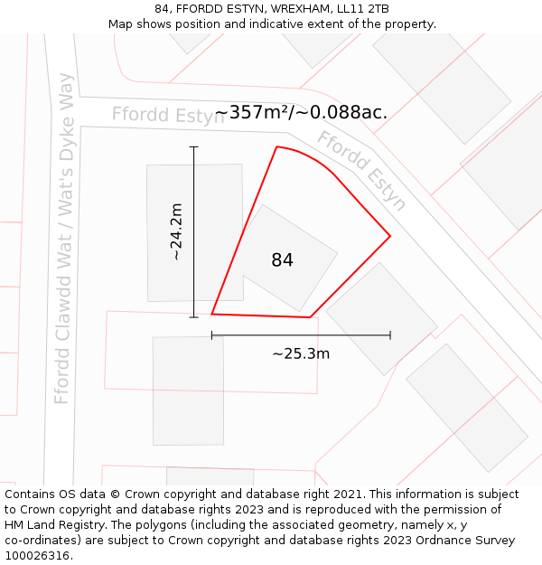 84, FFORDD ESTYN, WREXHAM, LL11 2TB: Plot and title map