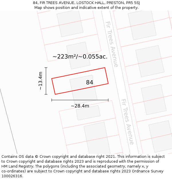 84, FIR TREES AVENUE, LOSTOCK HALL, PRESTON, PR5 5SJ: Plot and title map