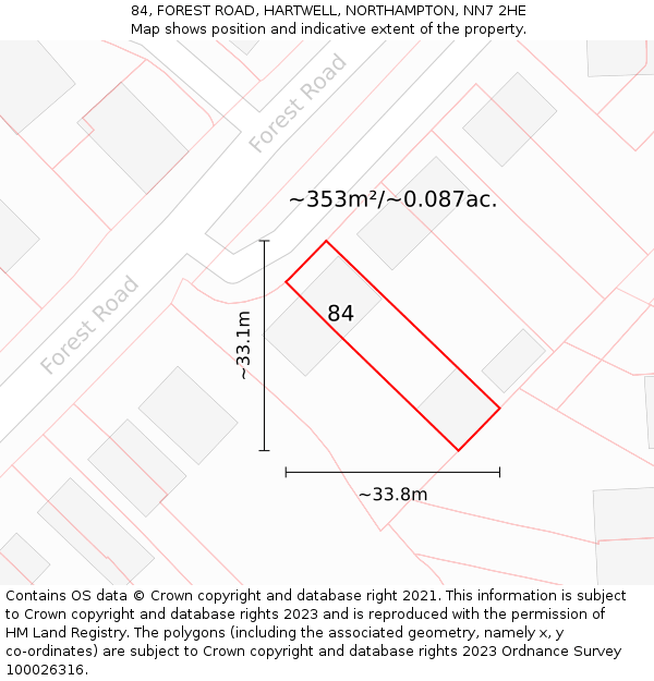 84, FOREST ROAD, HARTWELL, NORTHAMPTON, NN7 2HE: Plot and title map