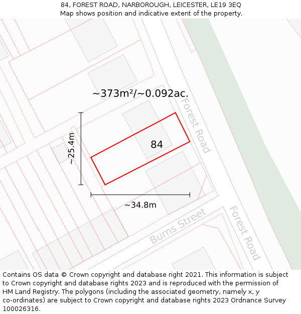 84, FOREST ROAD, NARBOROUGH, LEICESTER, LE19 3EQ: Plot and title map