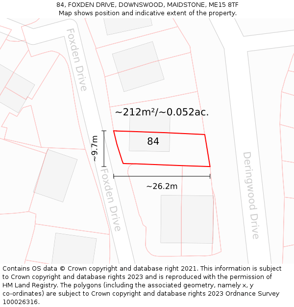 84, FOXDEN DRIVE, DOWNSWOOD, MAIDSTONE, ME15 8TF: Plot and title map