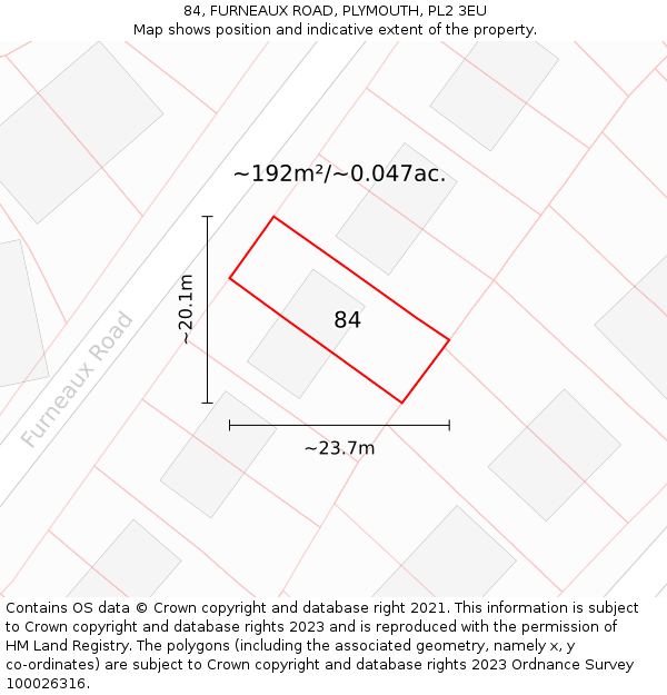 84, FURNEAUX ROAD, PLYMOUTH, PL2 3EU: Plot and title map