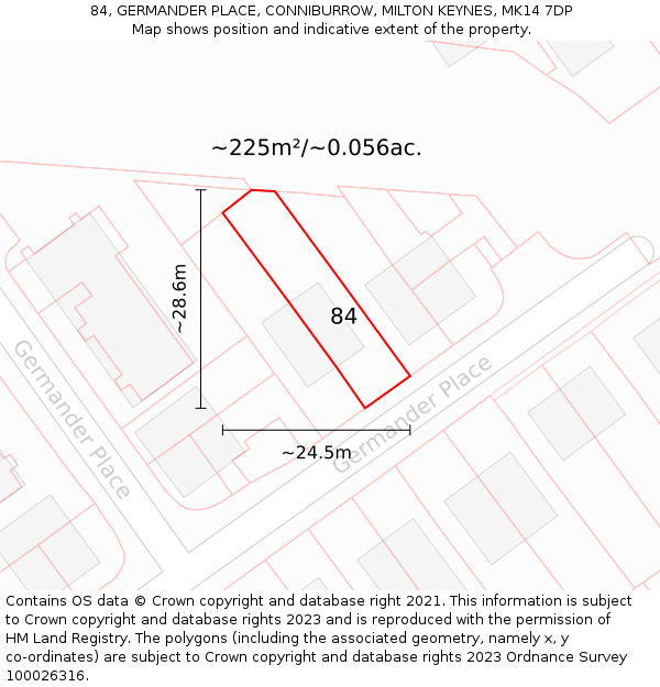 84, GERMANDER PLACE, CONNIBURROW, MILTON KEYNES, MK14 7DP: Plot and title map