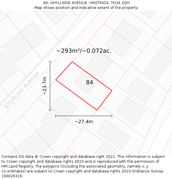 84, GHYLLSIDE AVENUE, HASTINGS, TN34 2QH: Plot and title map